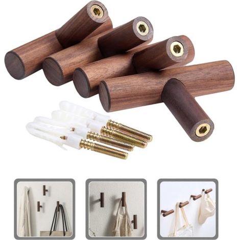 Set mit 4 Wandhaken aus Holz inklusive Schrauben – Kleiderhaken – Wandgarderobe aus Naturholz – Wandmontage