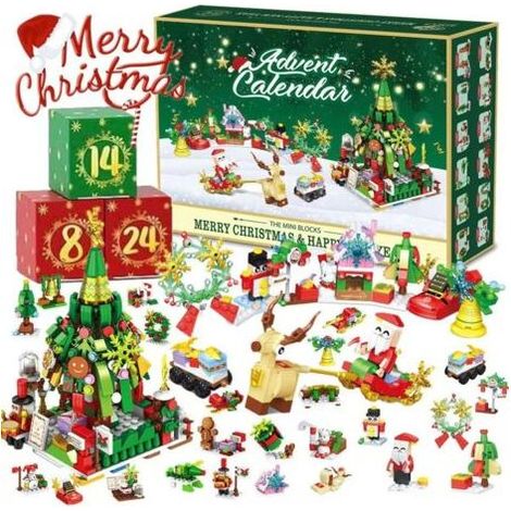 Calendrier de compte à rebours de Noël en bois, calendrier de Noël 24 jours pour enfants, boîte aveugle pour calendrier de compte à rebours pour sapin de Noël, cubes en bois décoratifs (1/5)