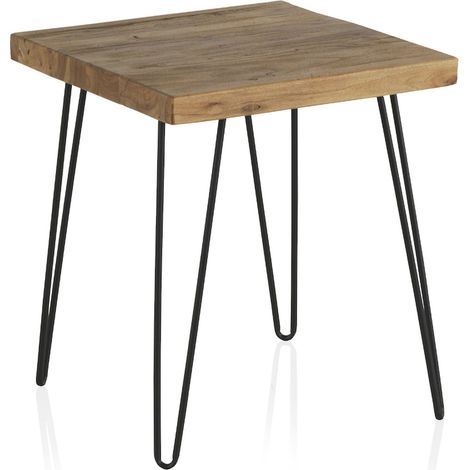 Table d appoint en bois d orme vieilli style industriel metal noir - Bois naturel et métal noir (1/3)