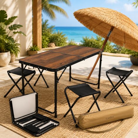 Conjunto de muebles de jardín plegables (2 piezas): mesa de jardín con 4 sillas y sombrilla de 170 cm (1/5)