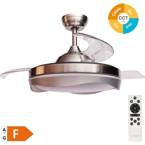 Ventilador de techo "Nicosia" con luz LED regulable y mando a distancia (36W 3CCT 3547lm con aspas retráctiles) color níquel (1/5)