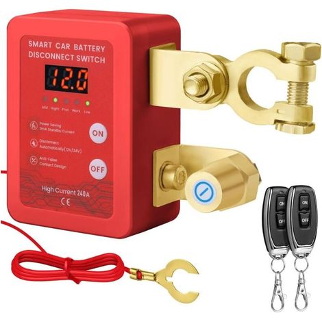 Disjoncteur de batterie télécommandé sans fil - 12 V - 240 A - Interrupteur d'arrêt automatique - Coupe circuit batterie pour voiture, camping-car, ATV, camion, bateau (Avec affichage-LED) (1/4)