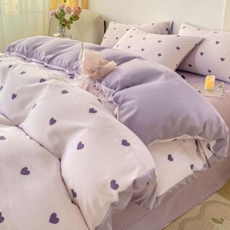 Housse de Couette - Amour - Violet - 140x200 cm - Microfibre - 1 Taie d'oreiller 65x65 cm (1/4)
