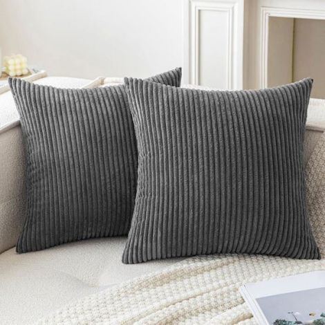 Pack de 2 housses de coussin en velours côtelé 45 x 45 cm Super Doux Boho Rayé Housses de Coussin Décoratives Gris foncé Gris foncé (1/5)