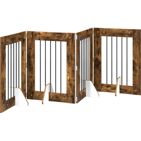 vidaXL Foldable Dog Gate with Stands 4 pcs Smoked Oak 241 cm