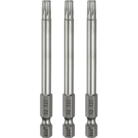 3Pcs Embout Tournevis Torx T27 1/4" Hex Shank Long 3.15" (80mm) (1/5)