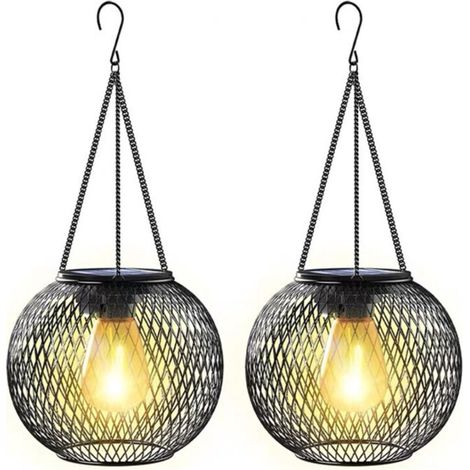 Lanterne de jardin d'une autonomie de 48 heures Lampe solaire extérieure rétro en métal étanche IP65, avec détecteur de lumière Idéale pour les pergolas, les cours, Noël et Halloween (lot de 1) (1/5)