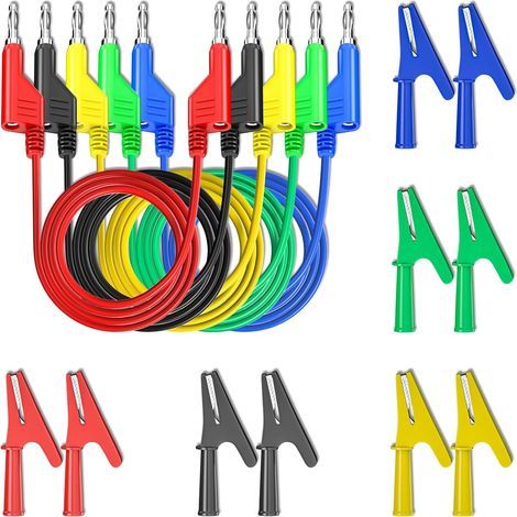 Stapelbare 4-mm-Bananenstecker-Messleitungen mit 10 vollisolierten Kupfer-Krokodilklemmen für elektrische Prüfungen, Multimeter, 5 Farben (1/5)