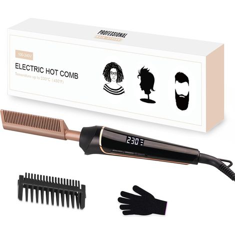 Peigne Chauffant Lissant avec affichage LCD, 80 °C - 230 °C Electrique a Lisser en céramique pour Afro/Perruques - Anti-brûlure (1/5)