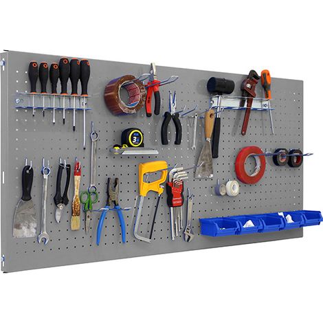 SimonRack Panneau Mural Perforé Porte-Outils avec 30 Crochets – 600x1500x35 mm – Acier Grigio – Simonwork