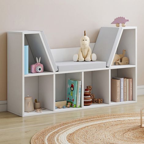 Banco librería OSCAR 6 compartimentos con cojines gris 102 cm blanco
