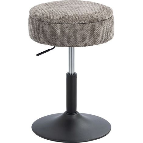 Stool of bar with storage, adjustable in height, stool of kitchen round pivot, revetu of chenille gray (1/5)