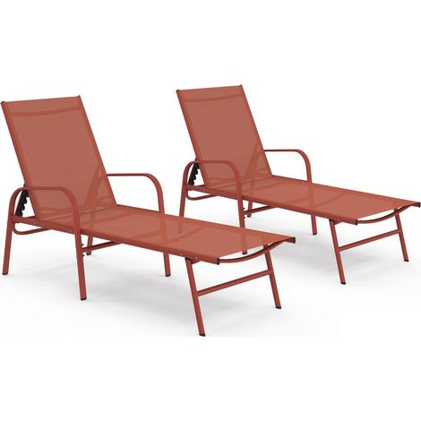 Lot de 2 transats de jardin inclinables FIDJI en acier et toile terracotta