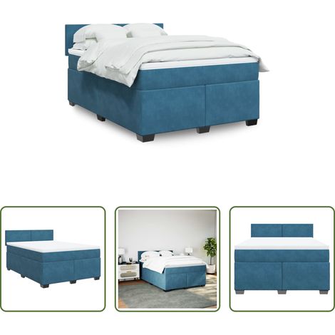 Matratze - Boxspringbett mit Matratze Blau 160x200 cm Samt (1/5)