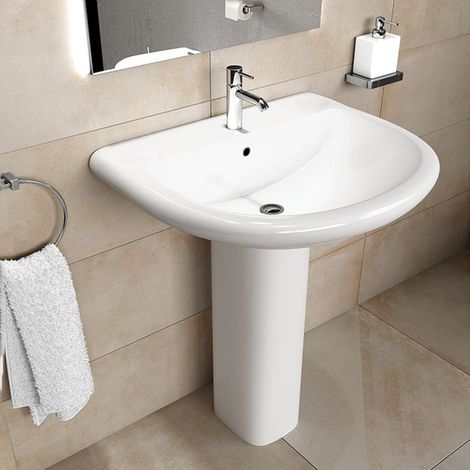 Lavabo bagno con colonna 66x55 cm Rak serie Orient in ceramica bianca lucida (1/4)