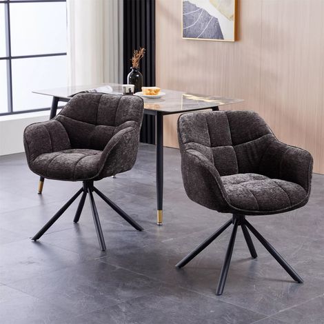 Set of 2 Chenille Padded Dining Chair - Grey (1/5)