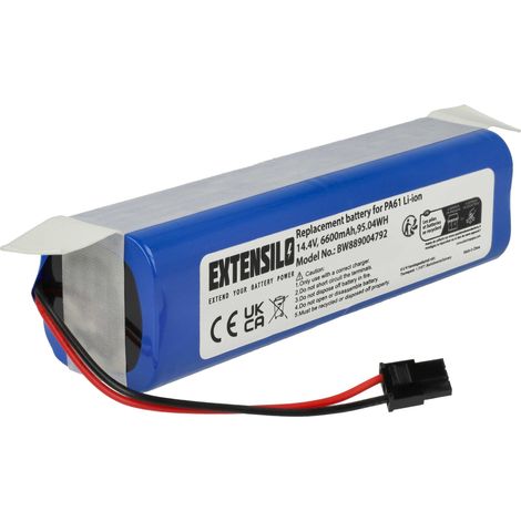 EXTENSILO batteria compatibile con Eufy RoboVac X8 HYBRID, X8, X8 Pro SES, X8 Pro, Clean X8 Pro home cleaner (6600mAh, 14,4V, Li-Ion)