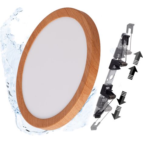 Plafonnier LED effet bois, 18W CCT IP44 Ø22,5 cm