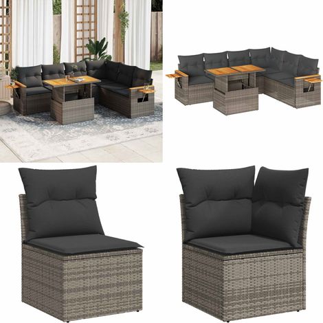 vidaXL Salon de jardin avec coussins 7 pcs gris résine tressée acacia (1/5)