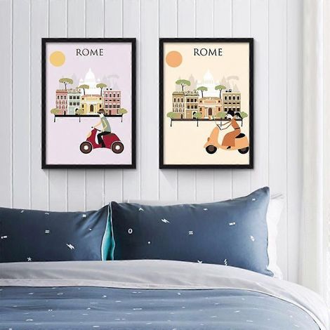 Minimalistisches Leinwandposter mit urbanem Landschaftsmotiv, klarer und trendiger Aquarellstil, ideal zur Dekoration von Wohnzimmer, Schlafzimmer, Büro und Kinderzimmer. (1/3)