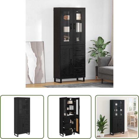 vidaXL Hochschrank Holz Glas - Highboard 2 pcs Schwarz Eichen-Optik Engineered Wood und Glas (1/5)