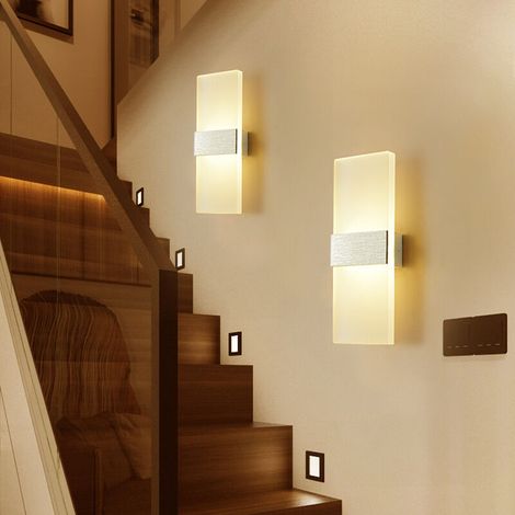 Applique murale d'intérieur 12W argent brossé lumière chaude Applique murale d'intérieur AC 85-265(V), éclairage de couloir moderne en acrylique pour couloir, chambre, escalier, lumières décoratives T (1/5)
