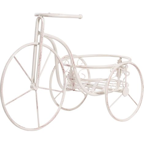 Fioriera da giardino in metallo a forma di bicicletta, per interni ed esterni, su supporto, 52 x 26 x 35 cm, in ferro bianco sporco, con motivo a campanile (1/5)