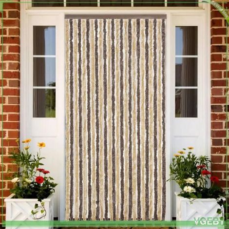 377357 Rideau anti-mouches marron foncé et beige 100x200 cm chenille (1/5)