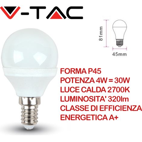 V-TAC Lampadina LED Attacco E14 da 4W P45 Bianco Caldo in plastica (1/10)