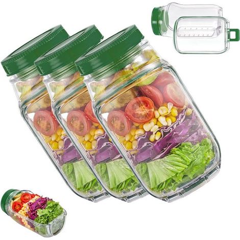 Auslaufsicherer, tragbarer Salatbehälter (1000 ml) mit seitlich zu öffnendem Deckel, ideal zum Frischhalten von Speisen im Büro, Fitnessstudio oder beim Picknick. Grün. Packungsgröße: 1 Stück (1/5)