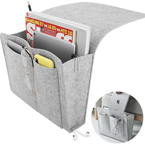 Rutschfester Bettorganizer mit 5 tiefen Fächern für Bücher, Zeitschriften, iPad und Fernbedienung – Grau (1/4)