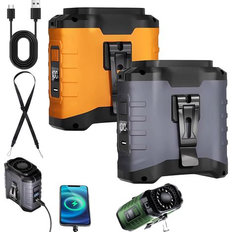 Lot de 2 ventilateurs portables tour de taille et de cou Turbo Track 10000mAh rechargeables, 5 vitesses, affichage LED, pour le travail en extérieur. (1/5)