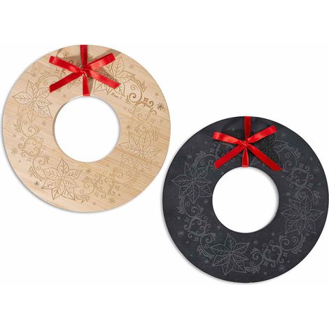 Planche de Noël ronde en forme de couronne à décors, en bois et ardoise, lot de 4, diam. 25 cm, intérieur diam. 10