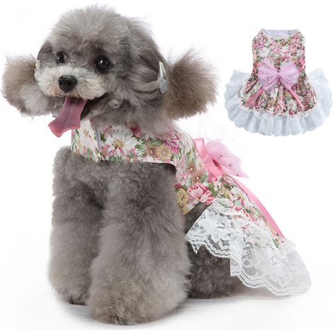 1 robe pour chien et chat, rose, en polyester, avec nœud papillon, pour Noël mariage anniversaire déguisement (1/5)