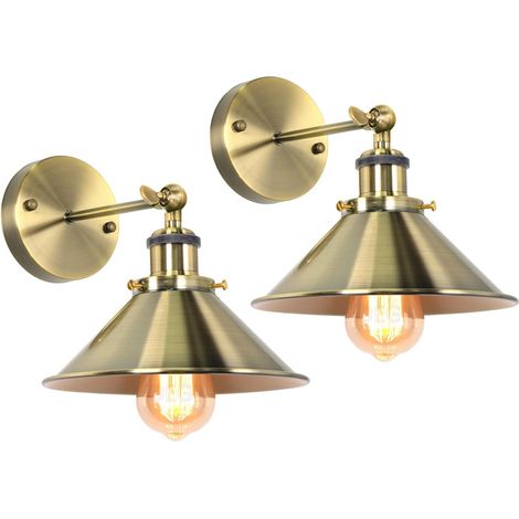 Lot de 2 Appliques Murales Interieures de Style Industriel en Métal E27 Réglable Plafonnier Luminaire Rétro avec Rotation 180° Vintage Lampe Murale pour Salon, Chambre, Cuisine (Bronze Brossé) (1/5)