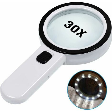 Loupe de Lecture, Loupe 30X avec 12 LED Lumière - Loupe de Lecture Lumineuse pour Personnes âgées - pour la Lecture, Les pièces de Monnaie, Les Timbres, la Carte, l'inspection (1/5)