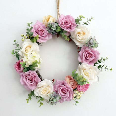 Couronne de roses artificielles de 35 cm, couronne de fleurs décorative pour porte-AquaForge (1/4)