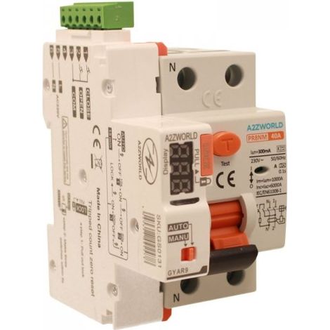 RCCB Interruttore Differenziale Puro Riarmo Automatico, Tipo A 1P+N 3M 6000A 300mA 40A AC 230V IP20 IEC61008-1 PR8NM