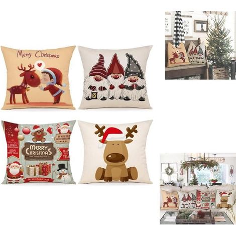 Weihnachts-Kissenbezug 45x45 cm – 4-teilig aus Baumwolle und Leinen zur Dekoration von Schlafzimmer, Sofa oder Stuhl.