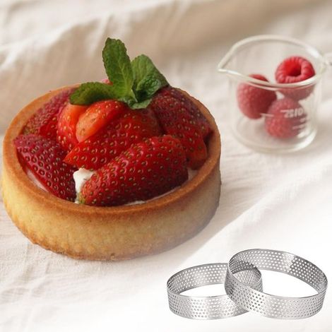 Moules à tartelettes mousse - 12 pièces 8 cm acier inoxydable - cercles à tartelettes mousse avec trous - moules à tartelettes - moules à pâtisserie - pour gâteaux, quiches et muffins - 12 pièces (B) (1/4)
