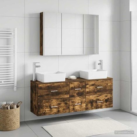 vidaXL Set di mobili per il bagno 4 pz Rovere Fumo (1/5)