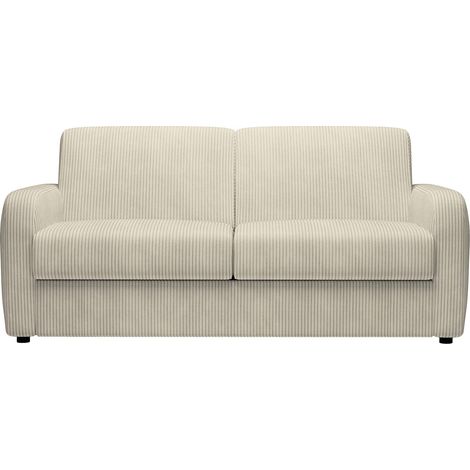 Mobilier Deco – Canapé 3 places convertible en velours côtelé beige – Matelas Memory 14 cm – Confort optimal pour votre intérieur (1/4)