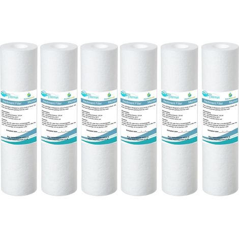 6 x AquaHouse 10" Cartouche de filtre à eau de sédiment pour l'osmose inverse, l'eau alimentée par le pôle et la filtration des particules, correspond à 10" boîtiers de filtre standard - 5 microns (1/4)
