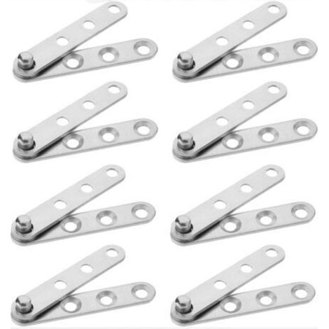 Set mit 8 Drehtürbändern, 90°-Drehung, verdeckte Türbänder, 60 x 11 mm, silberfarbenes Edelstahlband für Holz- und Schranktüren