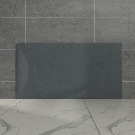 Aquariss Anthracite Rectangular Shower Tray Slate Effect SMC Slip-Resistant Shower Base 1500x800mm with Waste