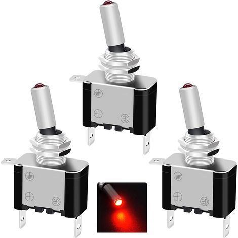 5 pièces interrupteur à bascule 12V 20A ON/OFF 2 Positions 3 Broches SPST interrupteur 12V Interrupteur à Levier,pour Bateau Auto Camion ASW-07DR,LED Rouge (1/5)