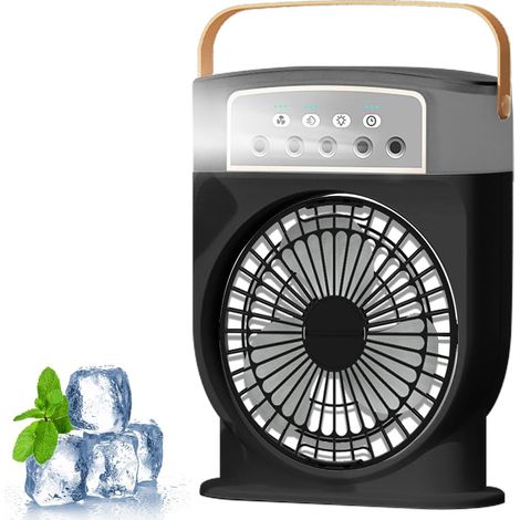Ventilateur brumisateur portable, mini climatiseur de bureau avec réservoir d'eau de 600 ml pour la maison, le bureau et la cuisine - Noir (1/5)