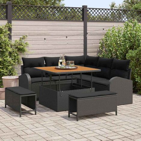 Teenpull – Garten-Sofa-Set mit Kissen mit Speicher 8 pcs Schwarz (1/5)