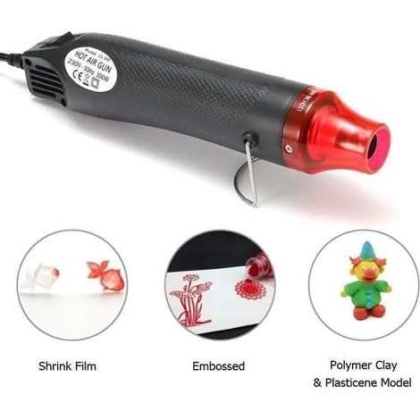 Pistolet thermique 300 W pour loisirs créatifs, noir, outil à air chaud pour gaufrage et gaine thermorétractable (1/4)