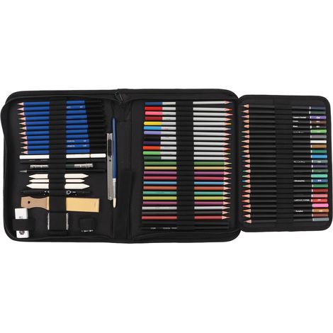 100Pcs Sketching Kit Complete Tools Multifunctional Sketch Set with Folding Pencil Case for Travelling Home Art School (1/5)